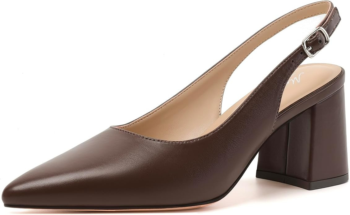 Mostrin Block Slingback Heels for Women Pointed Closed Toe Chunky Heels Office Work Shoes Women's... | Amazon (US)