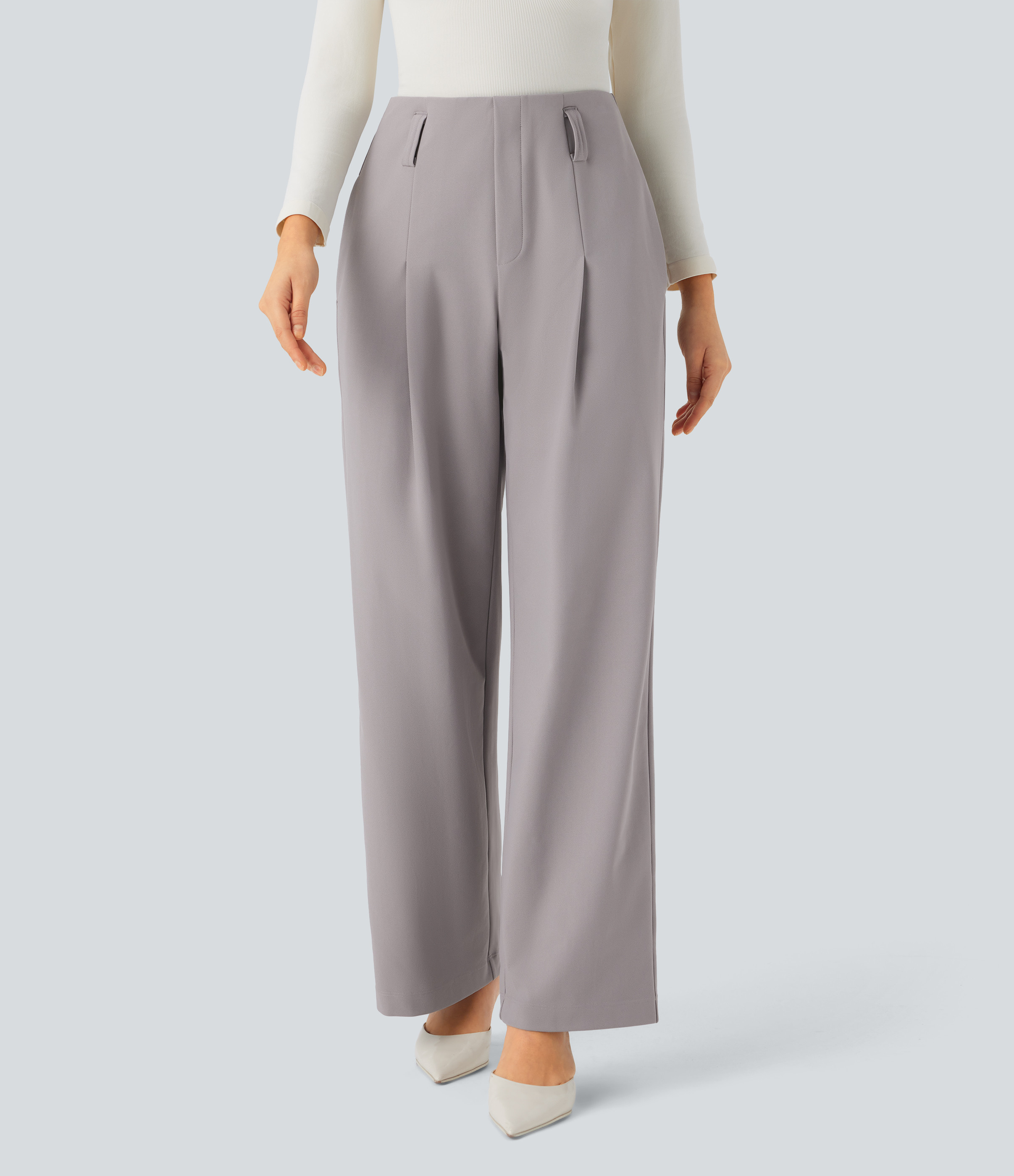 Halara Halara Flex™ High Waisted Belted Pocket Straight Leg Twill Work Pants - Elephant Skin - XS(regular) sweatpants jogger pants | HALARA