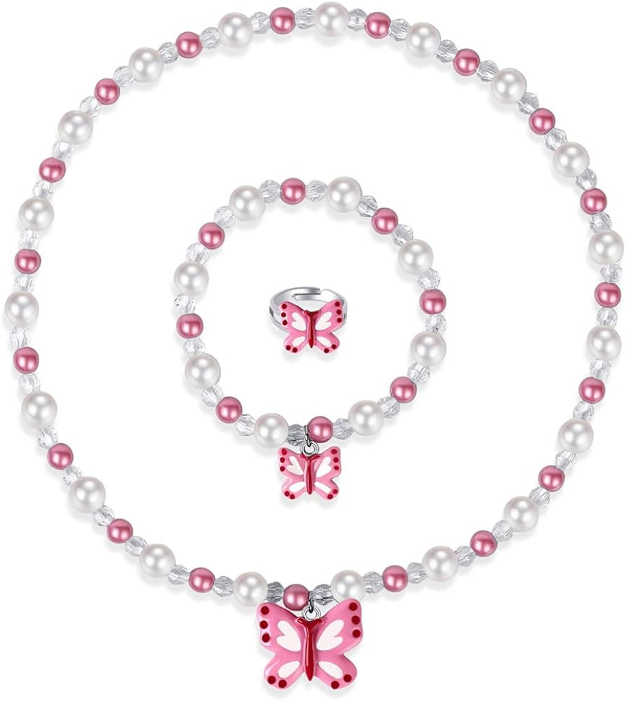 Butterfly Stretch Necklace & Bracelet Set, Girls' Butterfly Jewelry for Little Princesses (B) | Amazon (US)