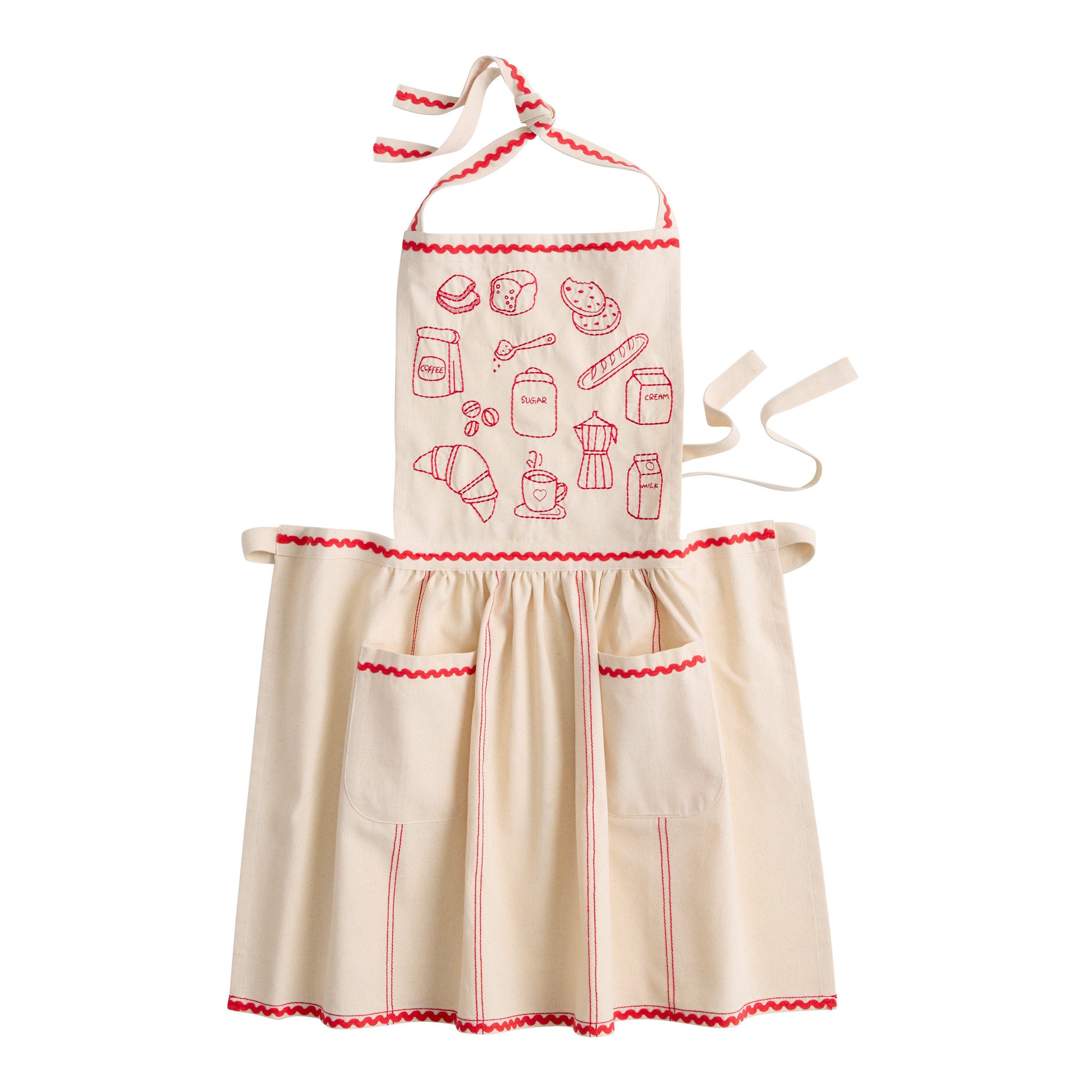 Cream and Red Pastry Embroidered Apron | World Market