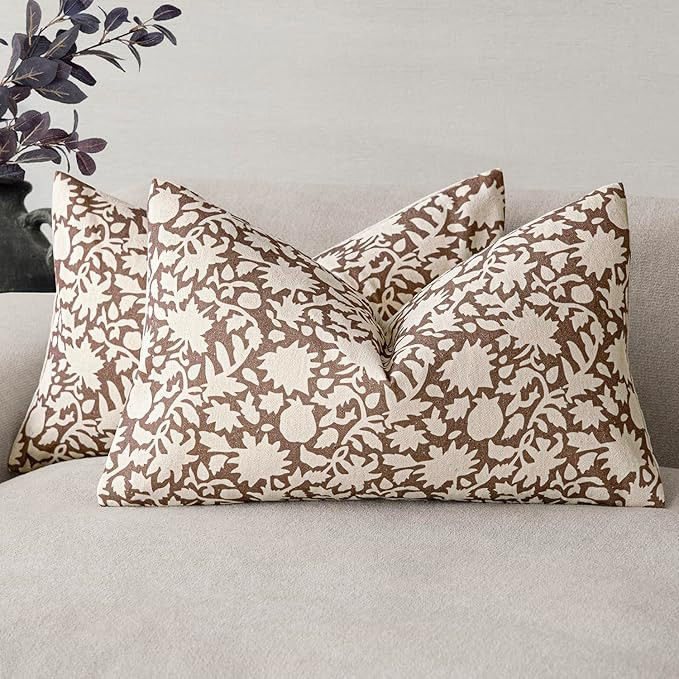 Foindtower Set of 2 Decorative Neutral Floral Lumbar Throw Pillow Covers Accent Farmhouse Cushion... | Amazon (US)