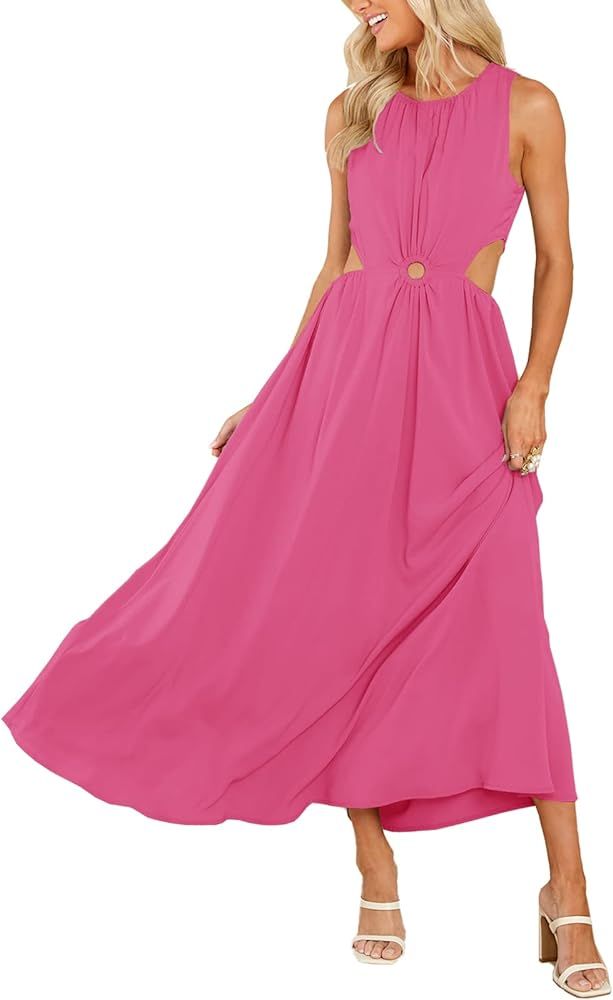 DEEP SELF Women's Summer Sleeveless Maxi Dress Crewneck O Ring Cutout Sundress High Waist Flowy A... | Amazon (US)