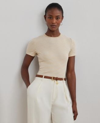 Lauren Ralph Lauren Women's Striped Stretch Cotton Crewneck Tee, Regular & Petite - Macy's | Macy's