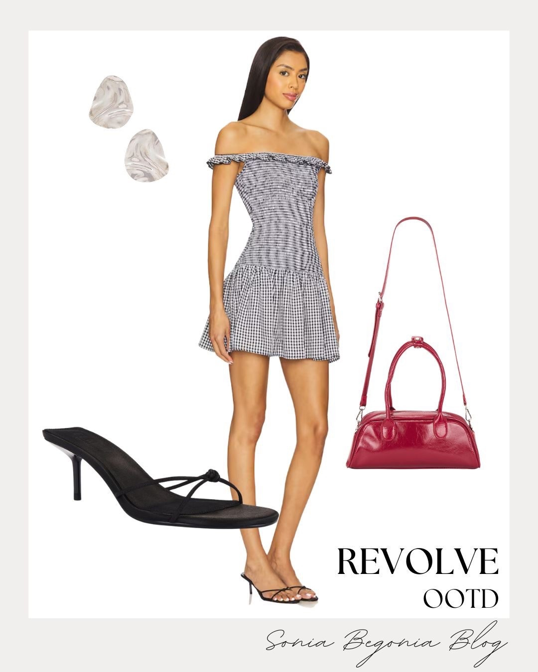Gingham Prints & Pop of Red! 🍒

Embrace the ultimate flirty feminine trend with this perfectly balanced Revolve look! 💖

I am obsessed with the statement piece: the off-the-shoulder black and white gingham mini dress featuring a flattering smocked bodice and ruffled hem. Balance the playful print with bold accessories—a structured cherry red shoulder bag and sleek black strappy kitten heels. Finish the look with unique sculptural silver stud earrings for a touch of modern, polished glam!

#OOTD
#RevolveMe
#GinghamDress
#SummerStyle
#MiniDress
#RedBag
#KittenHeels
#StrappyHeels
#ShoulderBag
#FeminineStyle
#EverydayChic
#LTKStyle
#DateNightOutfit
#RomanticStyle
#StylingInspo

#LTKspring #LTKootd #LTKspringtrends
