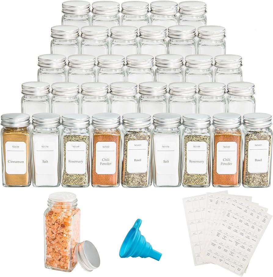 UMIED 36pcs Glass Spice Jars with 216pcs Spice Labels, 4Oz Empty Square Glass Jars Glass Spice Co... | Amazon (US)