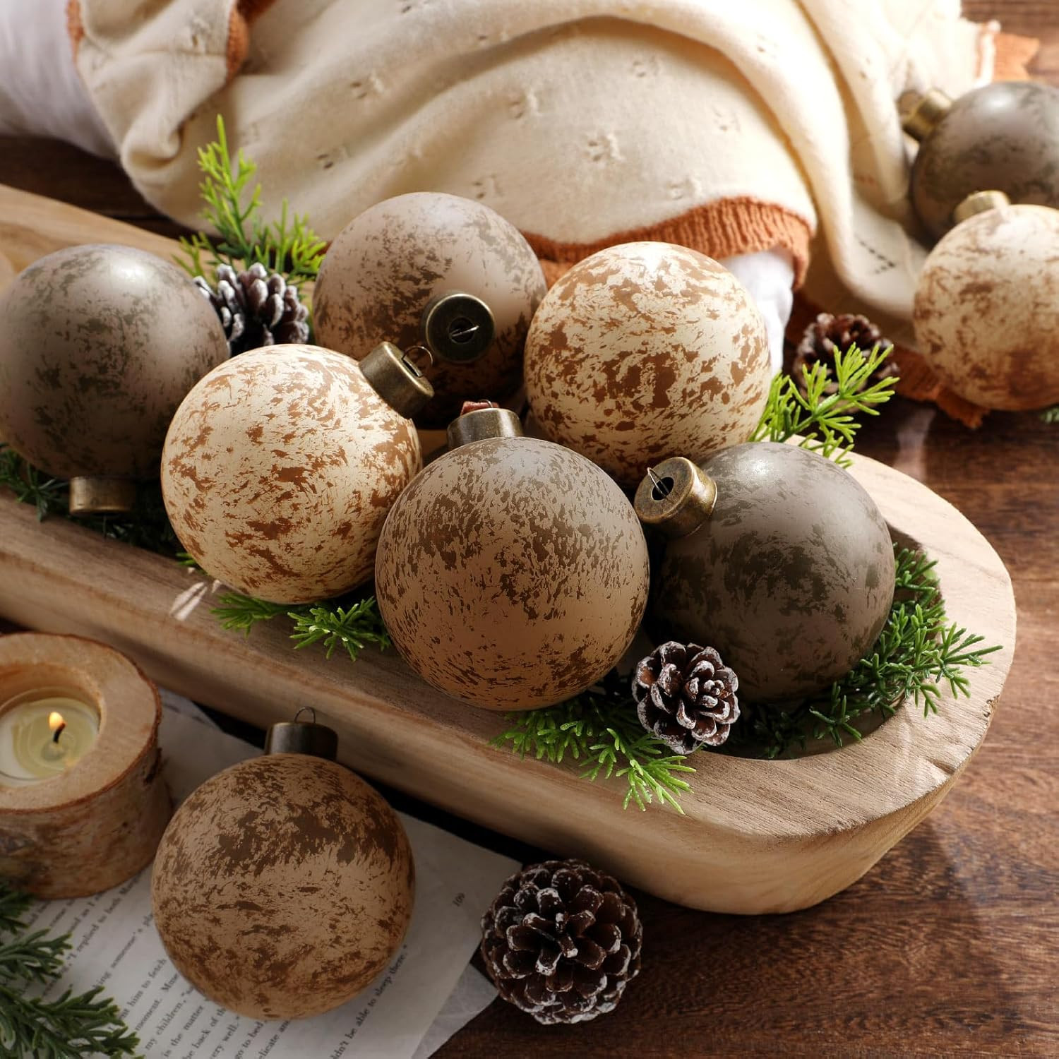 12 Pcs Neutral Christmas Textured Rusty Balls Ornaments 3.15'' Rustic Hanging Shatterproof Electr... | Amazon (US)