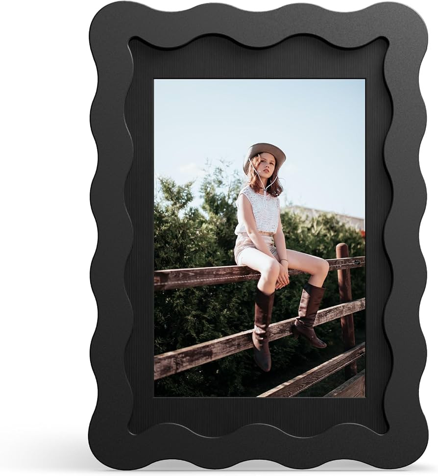 4x6 Picture Frame with Mat for 3.5x5, Wavy Edge Wooden Real Glass Photo Frame for Tabletop and Wa... | Amazon (US)