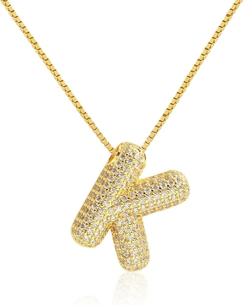 Bubble Letter Necklace Balloon Initial Necklaces for Women Girls Dainty Alphabet Pendant 14K Gold... | Amazon (US)