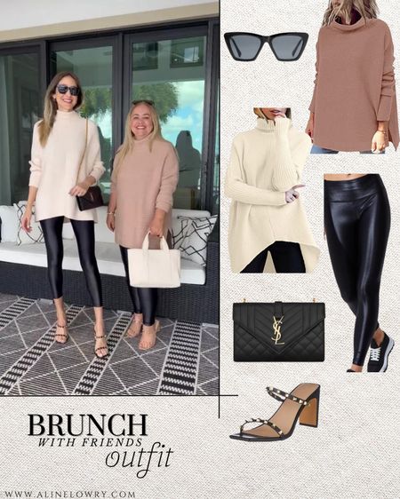Outfit idea to go to brunch with your friends. I’m wearing my favorite leggings ever, so stretchy and comfortable. Fits true to size I’m wearing a size small, Eveline is wearing a size large. 