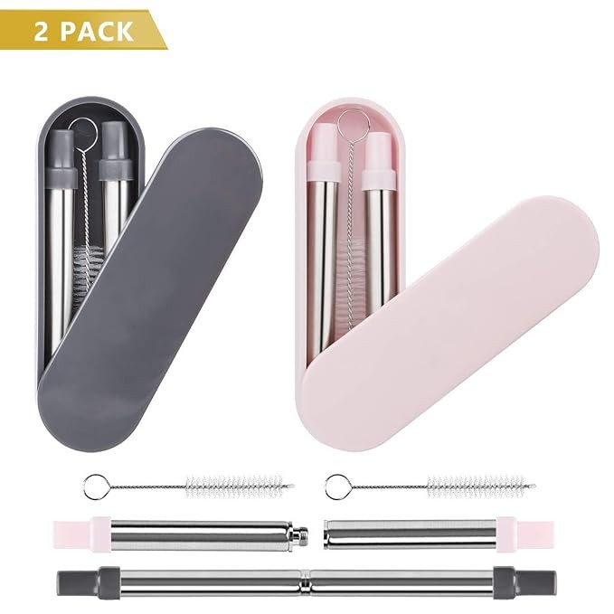 Telescopic Reusable Straws Foldable Removable Metal Drinking Straws Stainless Steel Food Grade wi... | Amazon (US)