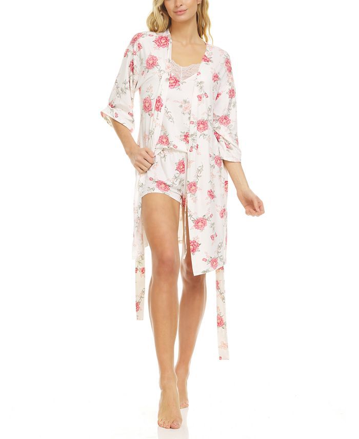 Livia Ivory Wrap Robe, Cami & Tap Shorts Travel Pajama Set | Macys (US)