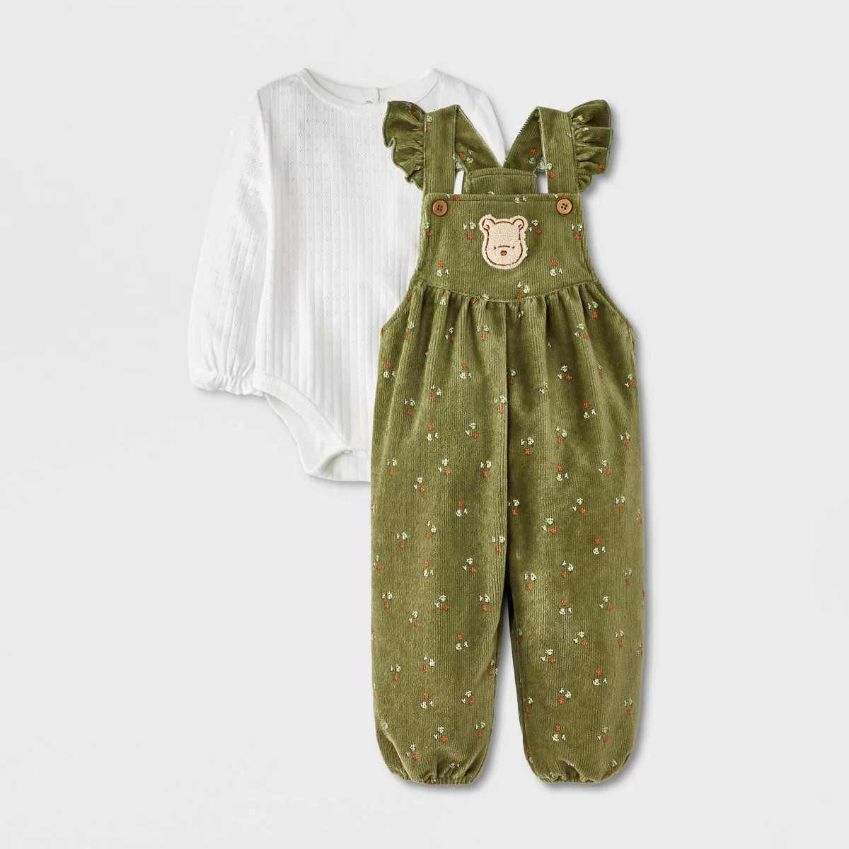 Baby Girls' 2pc Disney Winnie The Pooh Long Sleeve Bodysuit and Overalls Set - Olive Green Newbor... | Target