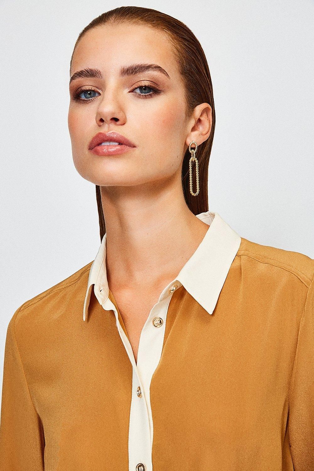 Gold Plated Twisted Drop Earrings | Karen Millen UK & IE