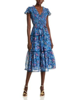 AQUA Metallic Floral Midi Dress - Exclusive  | Bloomingdale's Women | Bloomingdale's (US)