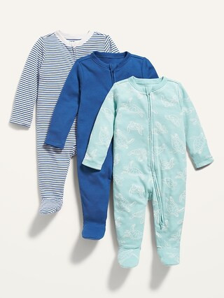 Unisex Sleep & Play 2-Way-Zip Footed One-Piece 3-Pack for Baby | Old Navy (US)