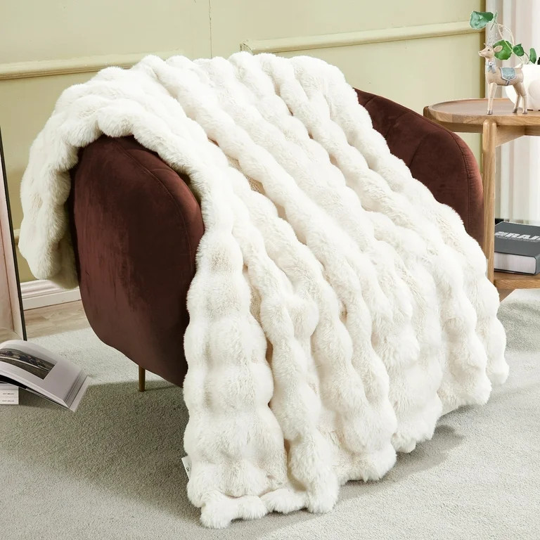 JONIYEAR Soft Decorative Fuzzy Bubble Faux Rabbit Fur Throw Blanket for Couch 50" x 60", Double S... | Walmart (US)