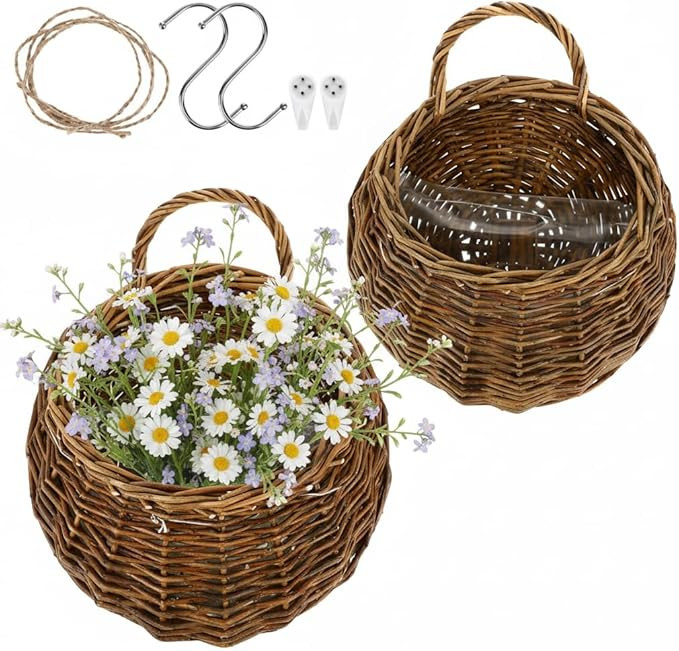 Amazon.com: DOITOOL 2PCS Woven Hanging Wall Basket Rattan Wall Planter, Wicker Handmade Baskets R... | Amazon (US)
