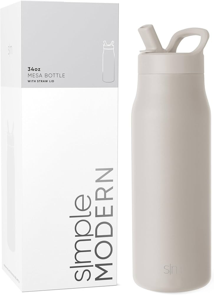 Simple Modern Water Bottle with Straw lid | Insulated Stainless Steel Thermos | Reusable Travel Water Bottles for Gym & Sports | Leak Proof & BPA Free | Mesa Collection | 34oz, Almond Birch | Amazon (US)
