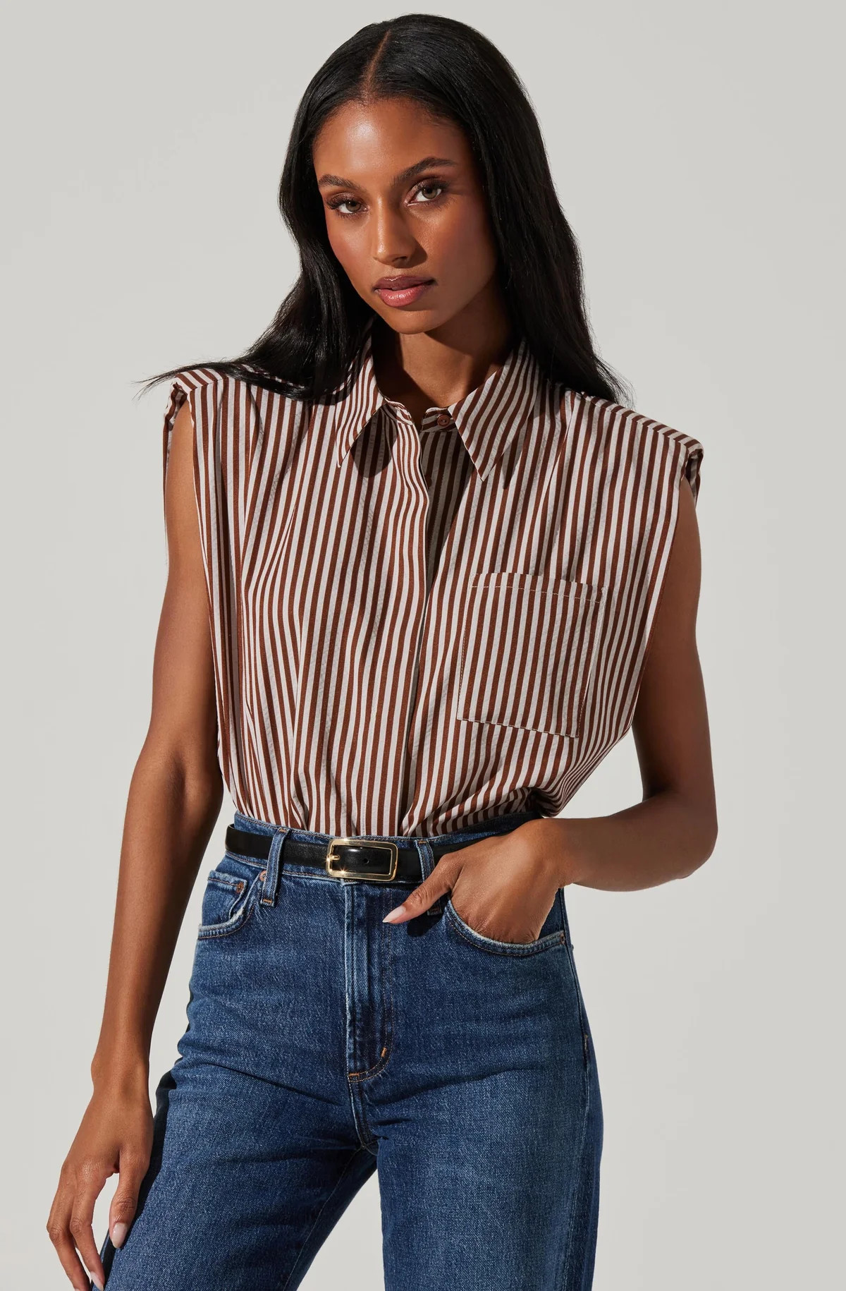 Elswyth Padded Shoulder Button-Up Top | ASTR The Label (US)
