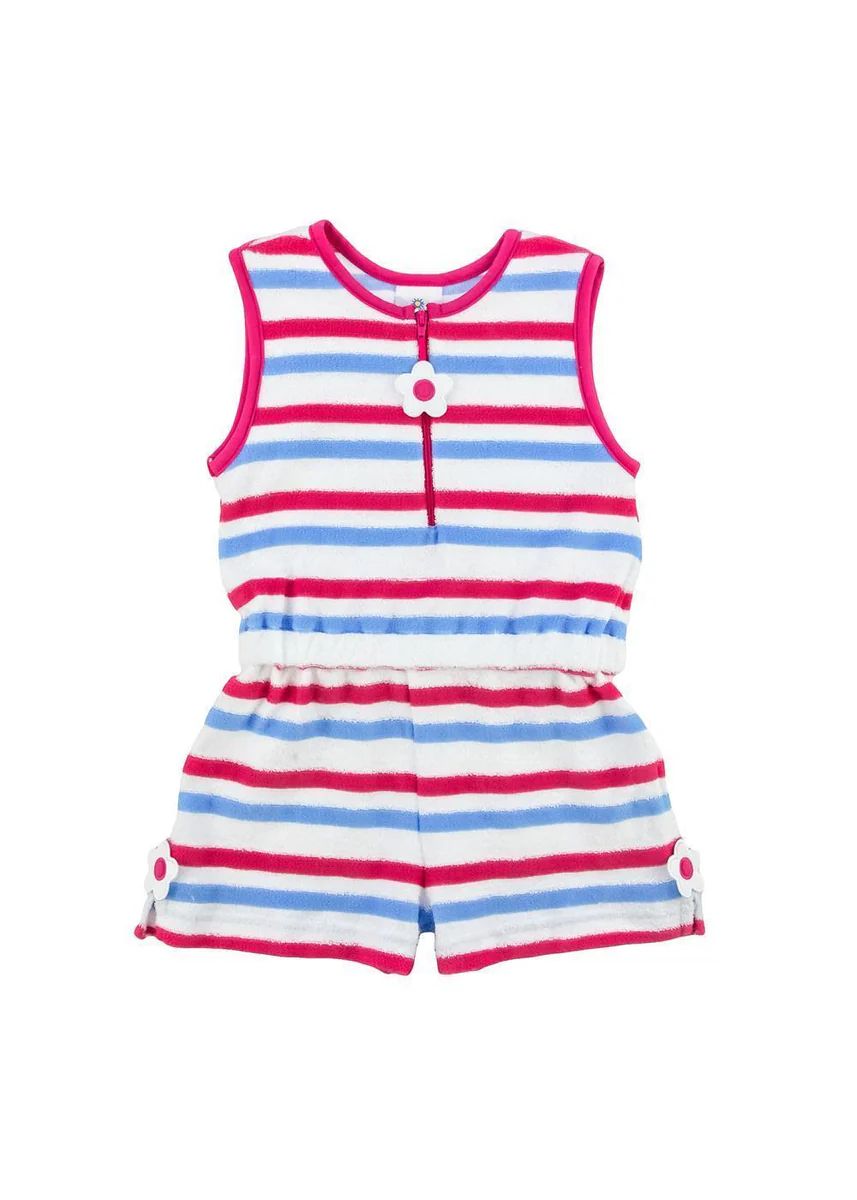 Stripe Terry Romper With Flowers | Florence Eiseman