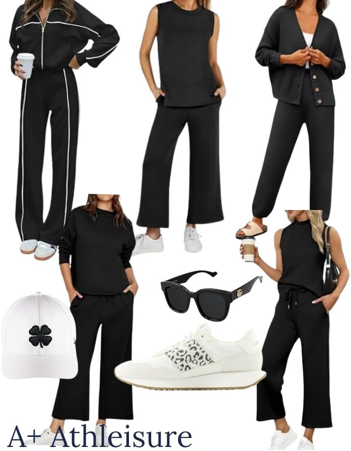 A+ athleisure outfit ideas for easy everyday style 🖤 Clean black matching sets, comfy wide-leg pants, sleeveless lounge sets, cozy cardigans, white sneakers, sunglasses, and a cute baseball cap for the perfect casual outfit formula. These pieces are great for travel days, school drop-off, errands, coffee runs, weekend outfits, comfy work-from-home looks, and elevated loungewear. Linking the black athleisure sets, sneakers, hat, sunnies, cardigan, and similar finds on my LTK!
#LTKStyleTip #LTKFinds #LTKFashion #AthleisureStyle #AthleisureOutfit #BlackOutfit #MatchingSet #LoungewearStyle #TravelOutfit #ErrandsOutfit #CasualOutfit #ComfyOutfit #WeekendStyle #MomStyle #EverydayOutfit #SneakerOutfit #ElevatedBasics #FallOutfitIdeas 

 #LTKdayinmylife #LTKootd #LTKOver40