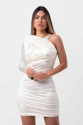 Vestido satin curto drapeado assimétrico  offwhite labrava | Dafiti (BR)