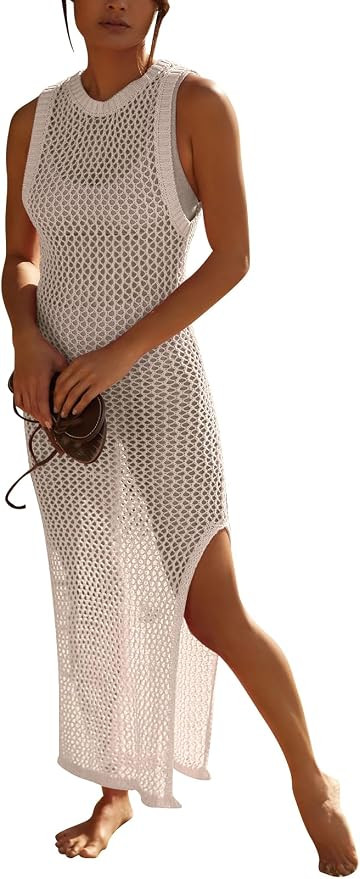 Zebaexf Women Swimsuit Crochet Hollow Out Swim Cover Up Sleeveless Knitted Summer Bathing Suit Bi... | Amazon (US)