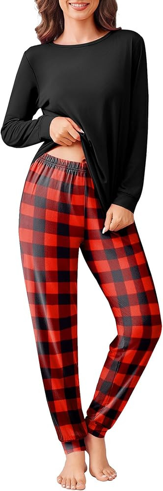 Ekouaer Pajama Sets for Women 2 Piece Plaid Pjs Long Sleeve Lounge Sets Comfy Gingham Nightwear w... | Amazon (US)
