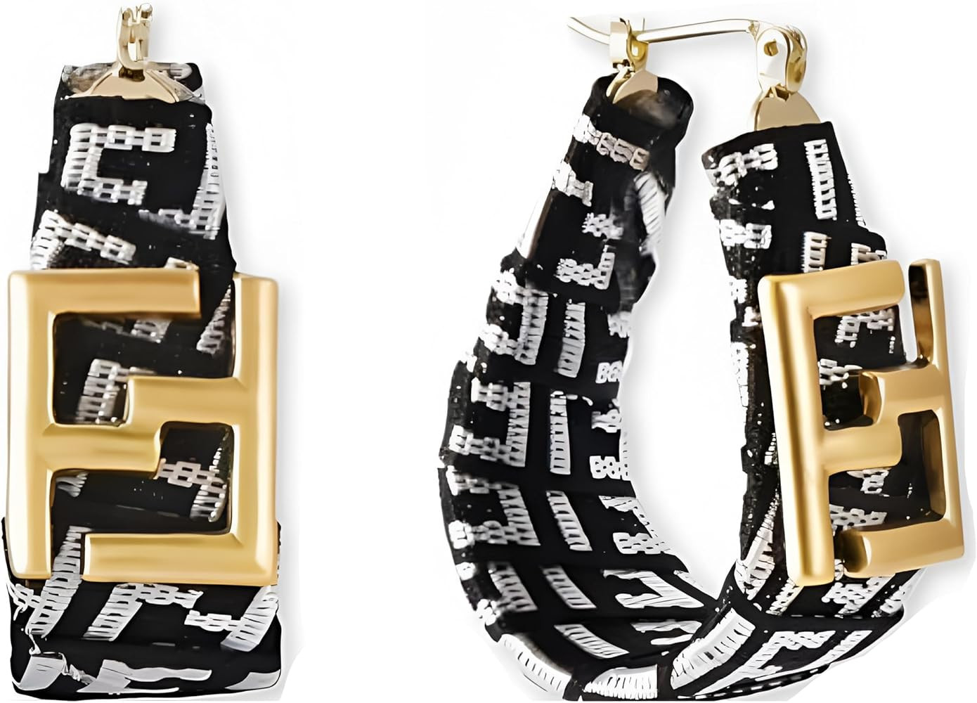 Chic Black and White Alphabet F Fabric Earrings for Women – Lightweight Gold-Plated Geometric D... | Amazon (US)
