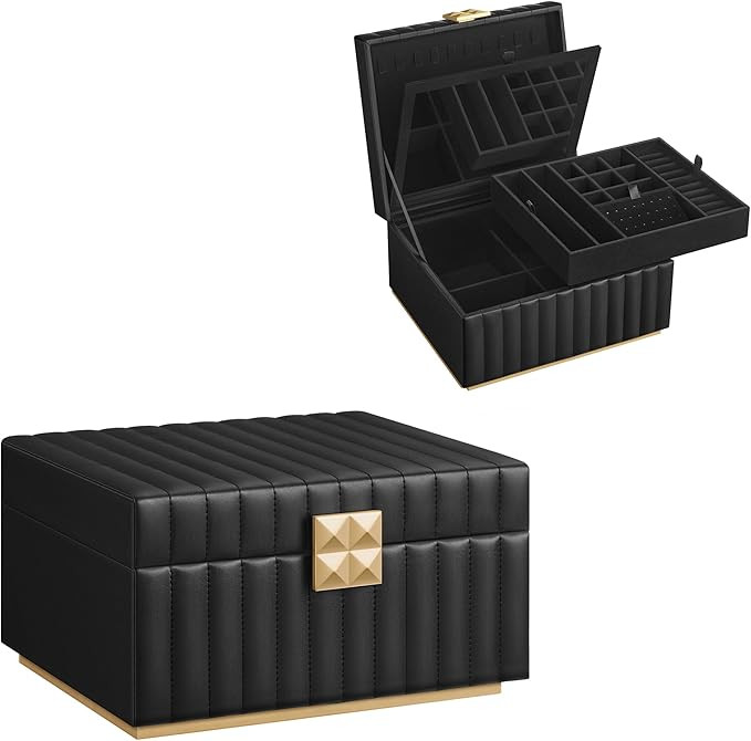 SONGMICS HOME 2-Tier Jewelry Box with Mirror, Jewelry Organizer, Removable Tray, PU Surface with ... | Amazon (US)