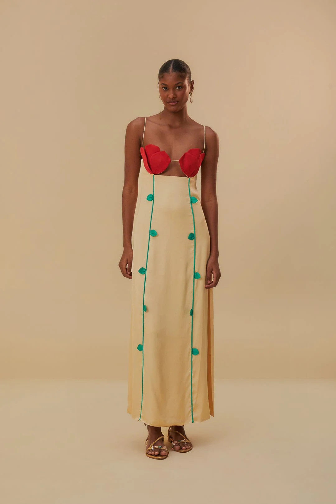 Beige Rose Shaped Bodice Sleeveless Maxi Dress | FarmRio (US)