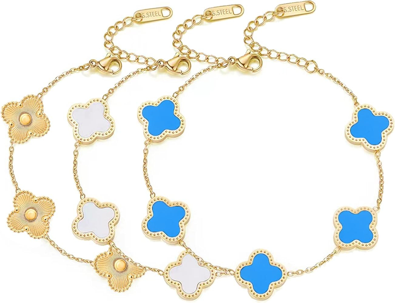 3PCS Lucky Clover Bracelets Sets for Women 18k Gold Plated Simple Fashion Cute Jewelry for Women ... | Amazon (US)