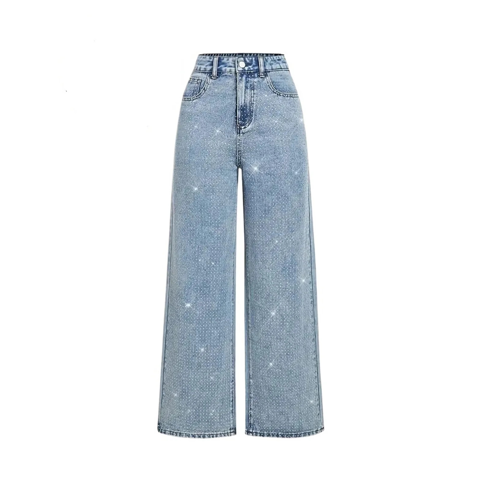 Women's Diamond Rhinestone Jeans High Waist Straight Wide Leg Stretchy Bling Denim Pants | Walmart (US)