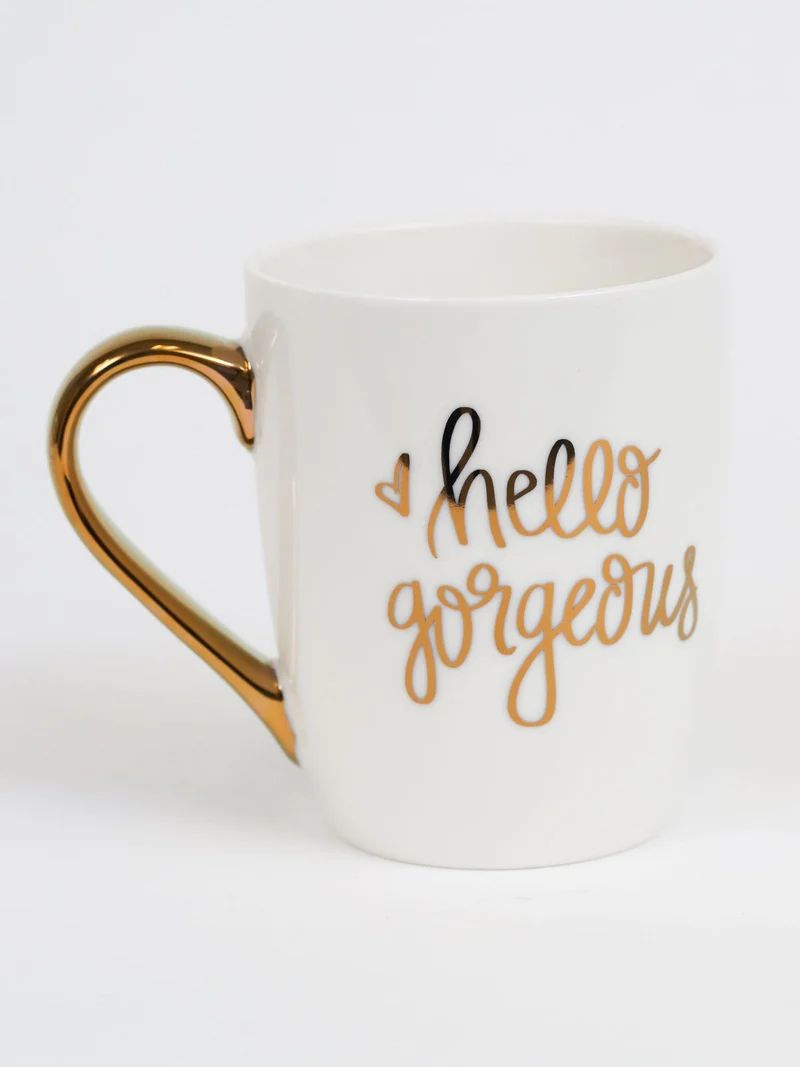 16 oz. "Hello Gorgeous" Mug with Gold Handle | Inspire Me! Home Decor
