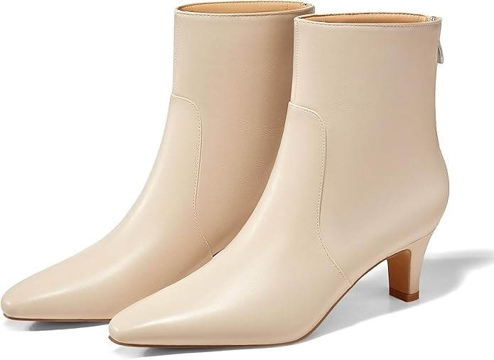 Coutgo Womens Low Kitten Heel Short Boots Fall Square Pointed Toe Ankle Boots Leather Dress Booti... | Amazon (US)