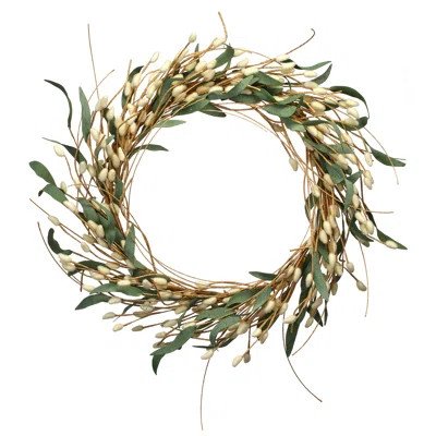 Albino Pussy Willow Pick 24" Polyester Wreath | Wayfair North America