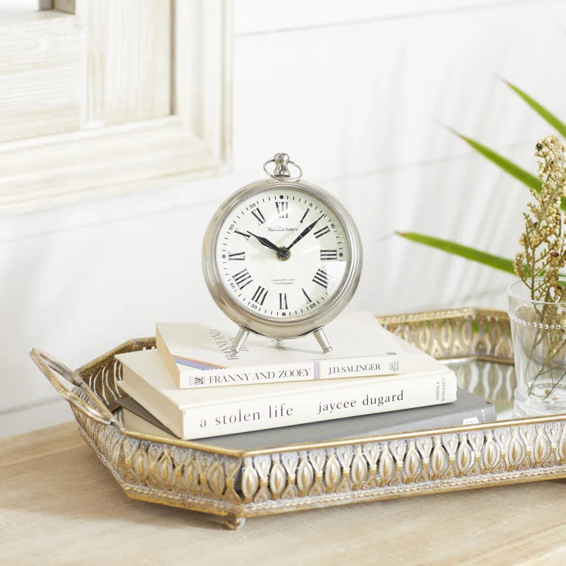 Analog Stainless Steel Mechanical Tabletop Clock in Silver | Wayfair North America