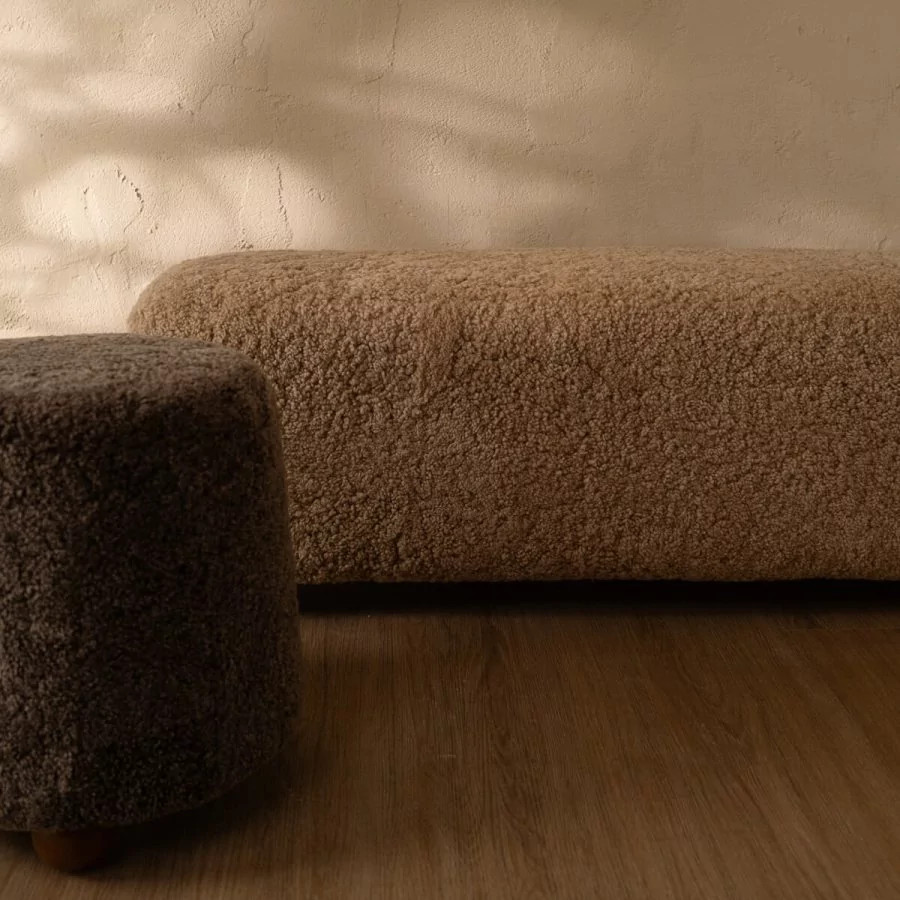 Otto Modern Cylinder Sheepskin Upholstered Stool with Ball Feet | Eternity Modern