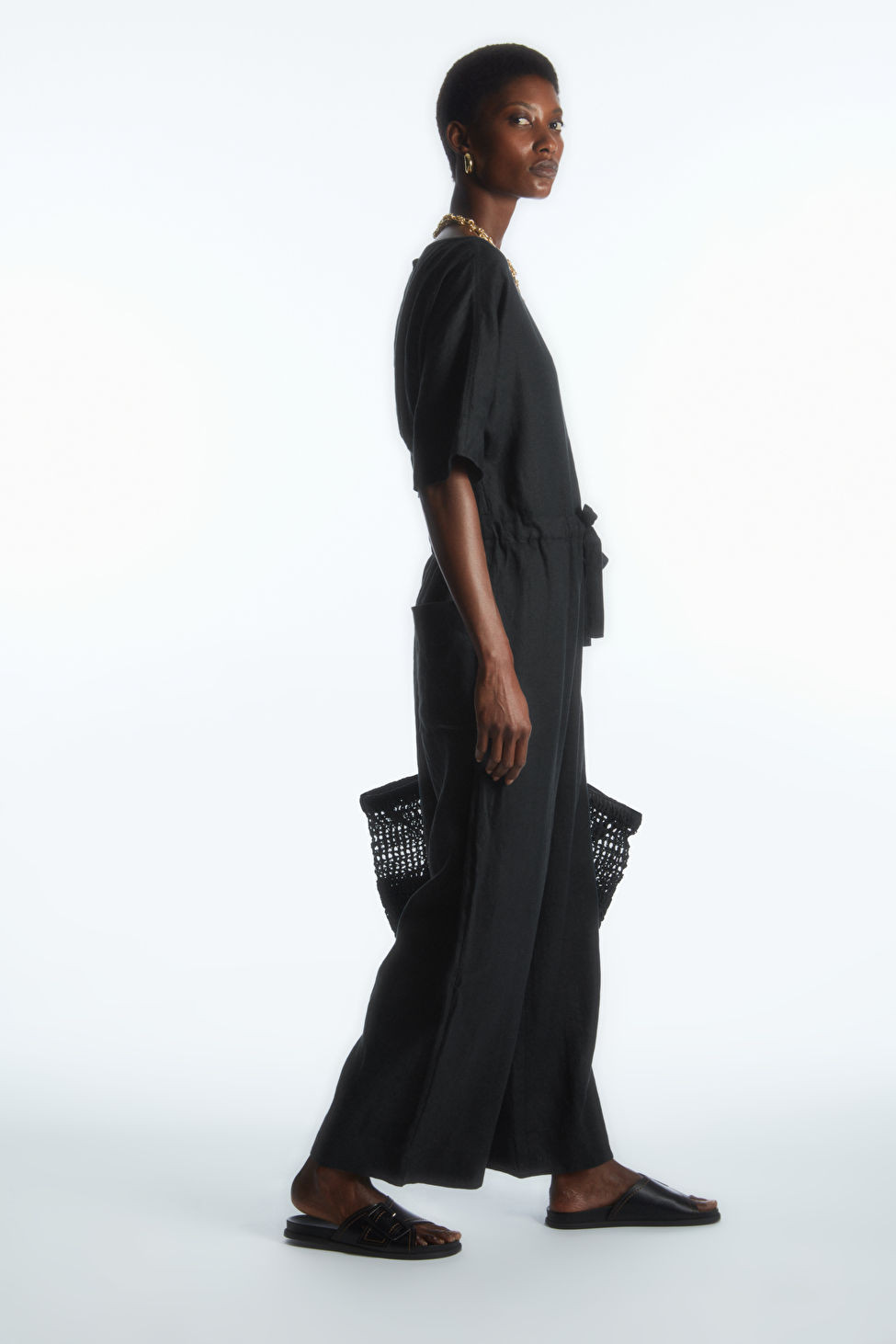 DRAWSTRING-WAIST LINEN JUMPSUIT - BLACK - Jumpsuits - COS | COS (US)
