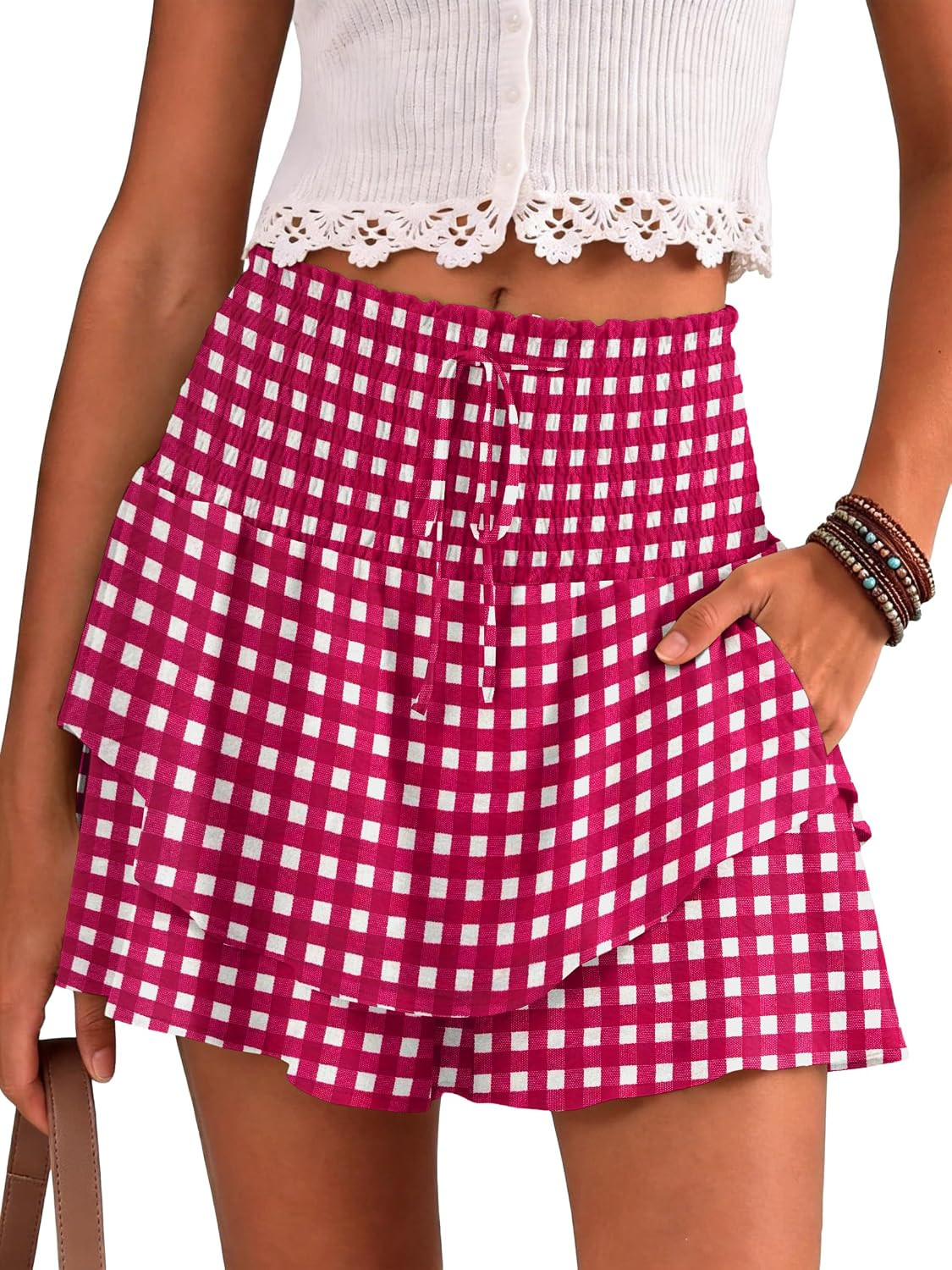 Ruffle Skirt for Women Smocked Waist Cute Short Flowy Skirts | Amazon (US)