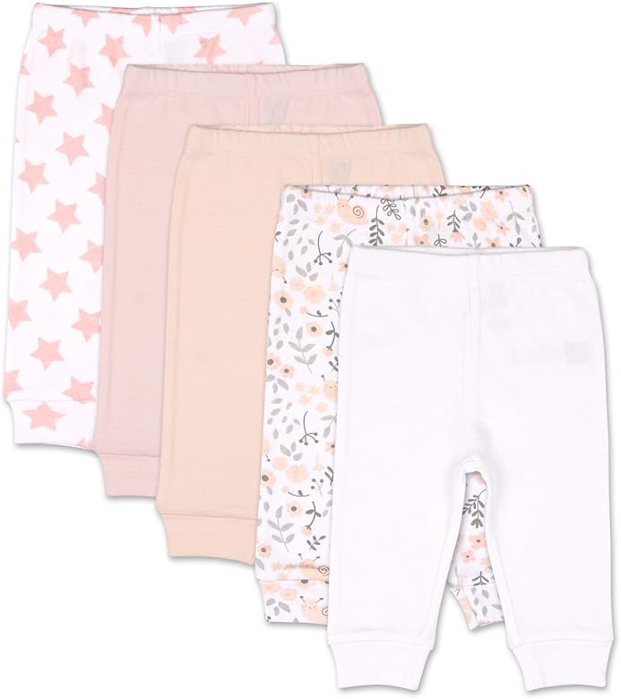 Baby Girl Pants Set | 5 Pack in Newborn to 24 Month Sizes | Floral, Pink, White, Stars | Amazon (US)