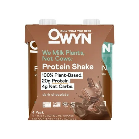 OWYN - 100% Vegan Plant-Based Protein Shakes, Dark Chocolate, 11.14 Fl Oz, Pack of 4 | Walmart (US)