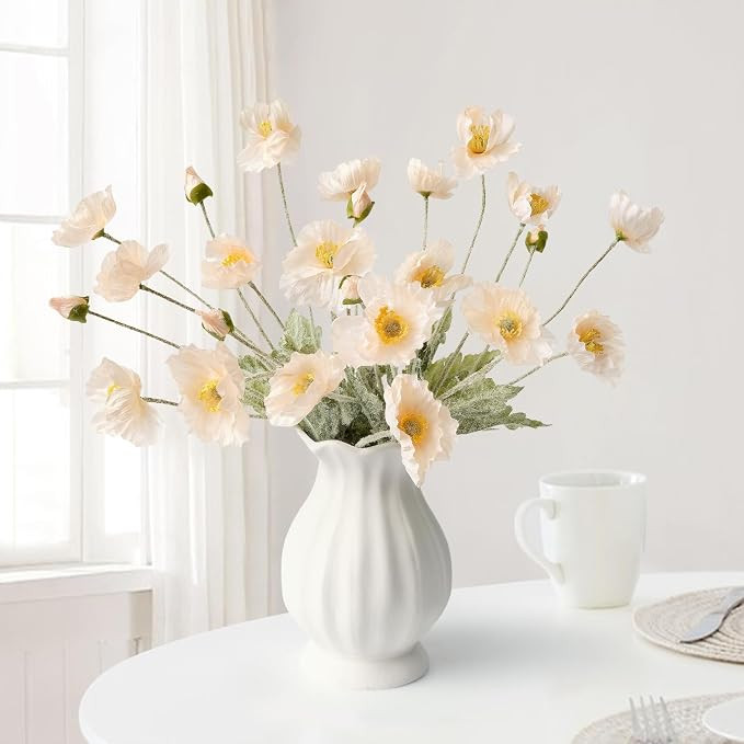 JINWOE Boho Flowers Light Peach Poppy Artificial Flowers,6 Stems Poppies Lifelike Silk Flowers Fa... | Amazon (US)