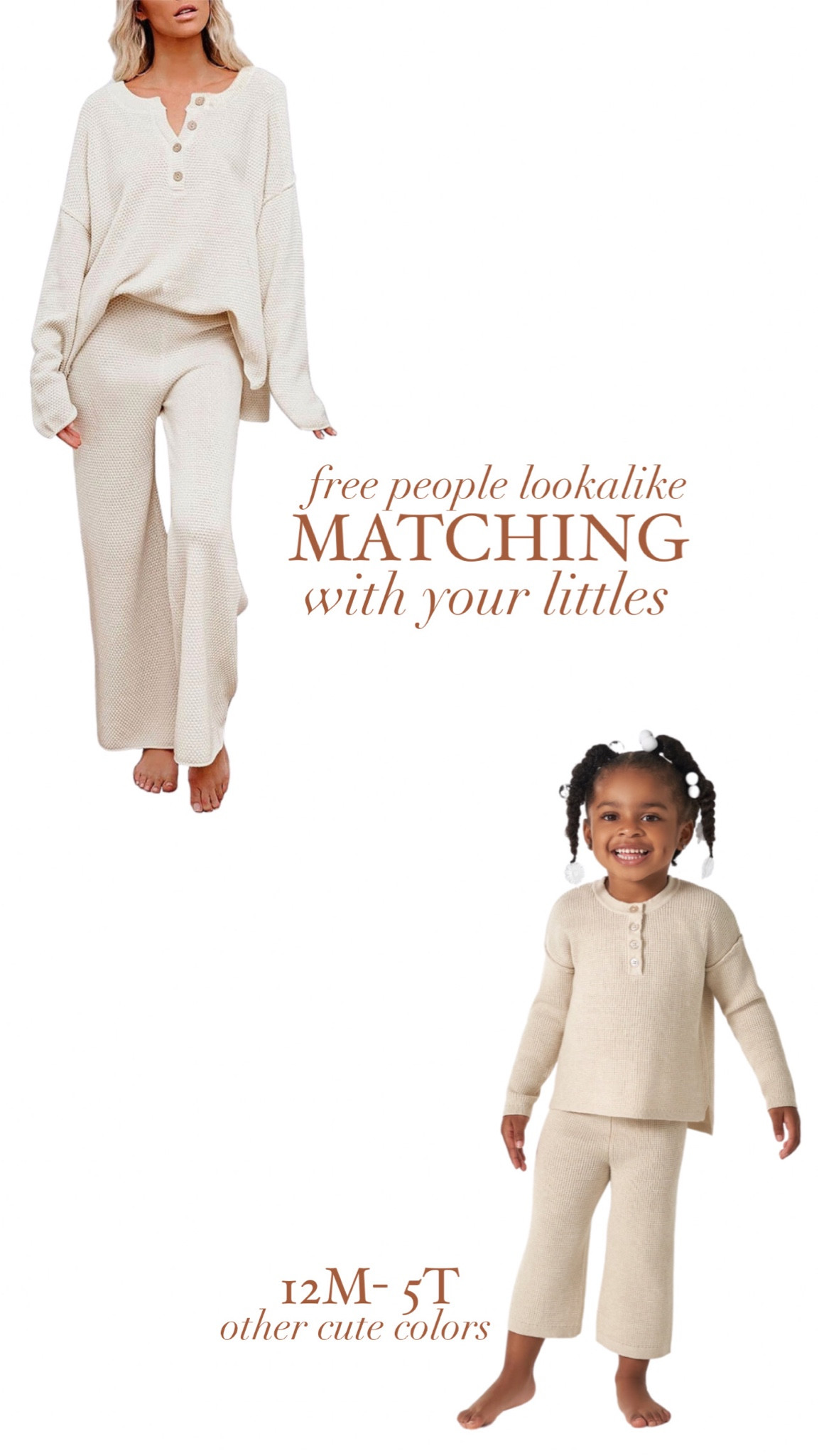 This is THEEEE cutest matching outfit. 

Amazon free people lookalike is on sale for🚨 $39.99 🚨

Matching girls set is from Walmart! ✨