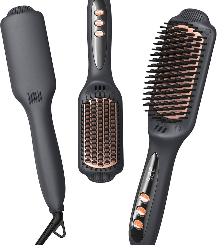 LANDOT Hair Straightening Brush Straightener: Negative Ion Ceramic Heated Hot Brush for Smooth Fr... | Amazon (US)