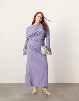 ASOS EDITION Curve jersey long sleeve slouchy maxi dress with layering detail in blue | ASOS (Global)