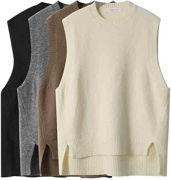 Dawwoti Women Knitted Sleeveless Jumpers High Neck Sweater Vest Crew Neck Side Split Sweatshirt | Amazon (CA)