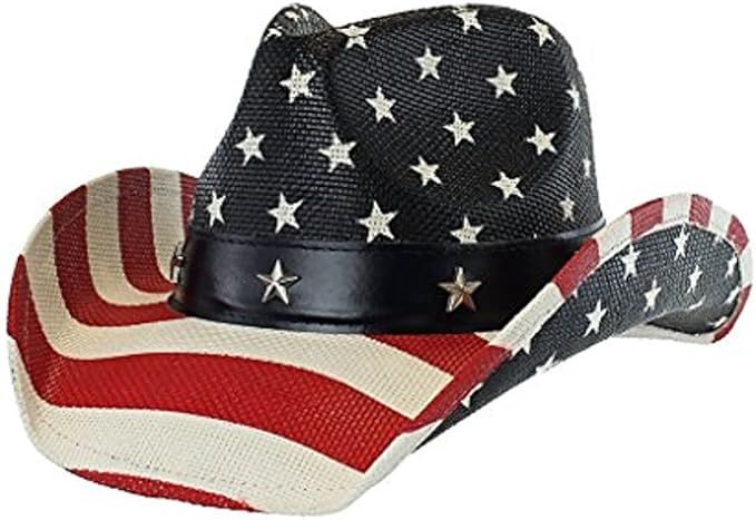 Vamuss Men’s Vintage USA American Flag Cowboy Hat w/Western Shape-It Brim | Amazon (US)