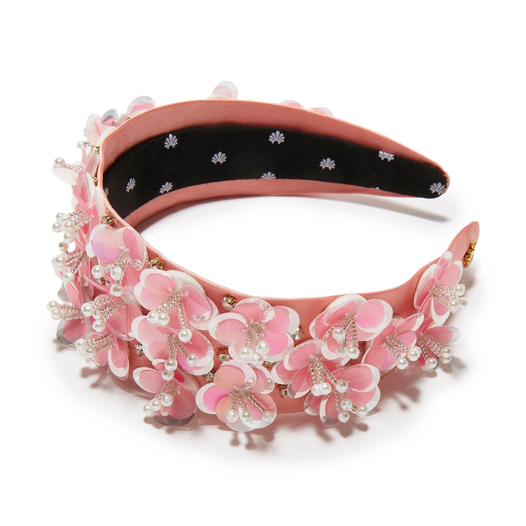 BLUSH MELON BRIGITTE PAILLETTE FLORAL HEADBAND | LELE SADOUGHI