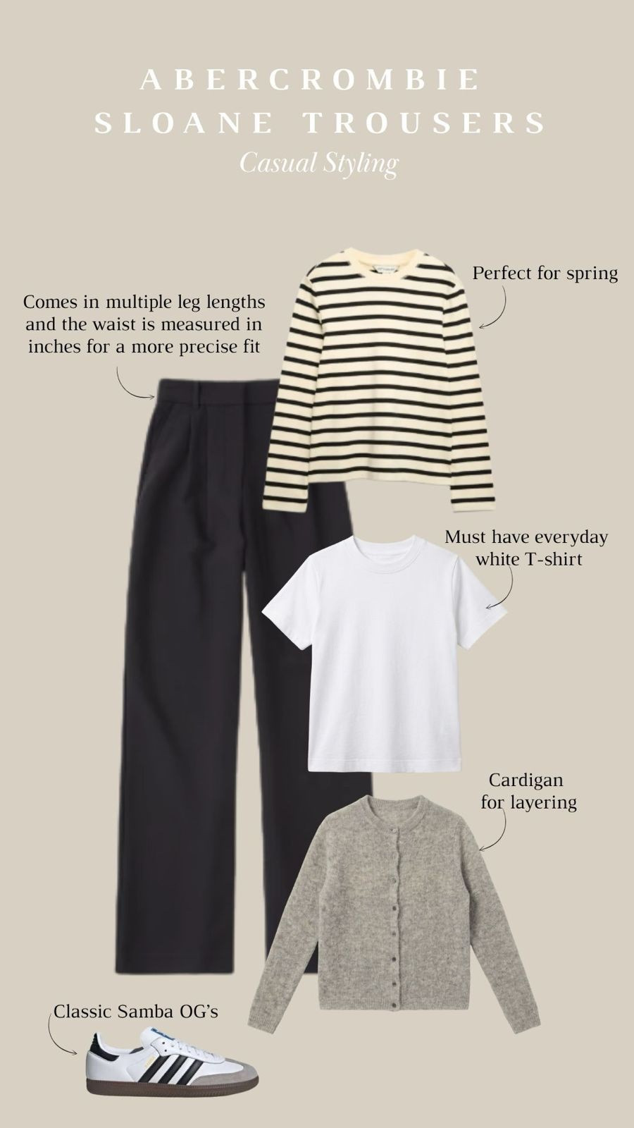 Styling Abercrombie Sloane Trousers for Casual day to day. 

Winter Style, Winter Outfit, Winter Outfit Inspiration, Tailored Trousers, Adidas Trainers, Striped Top, T-shirt, Cardigan 

#LTKuk #LTKwinter #LTKspring